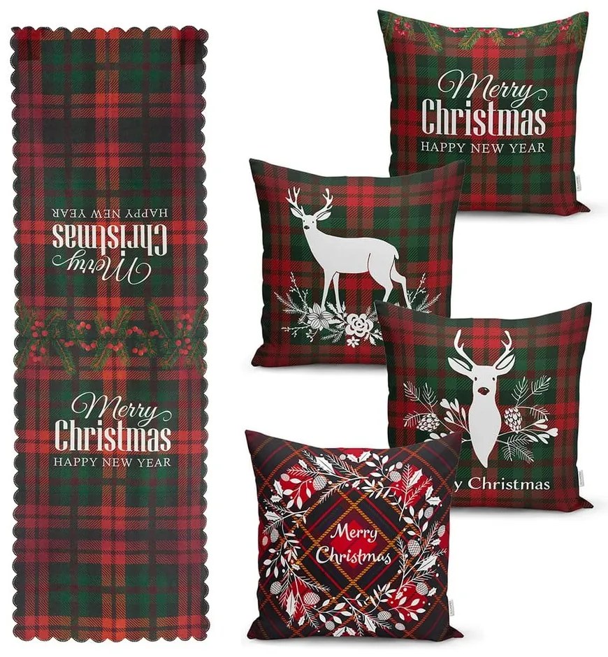 Комплект от 4 коледни калъфки за възглавници и покривка за маса Tartan Christmas - Minimalist Cushion Covers