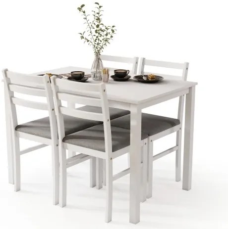 Комплект ТОРИНО маса + 4 стола Бяло/Светло сиво (тъкан Савана 21) - ДЪРВЕН КОМПЛЕКТ ЗА КУХНЯ/ТРАПЕЗАРИЯ