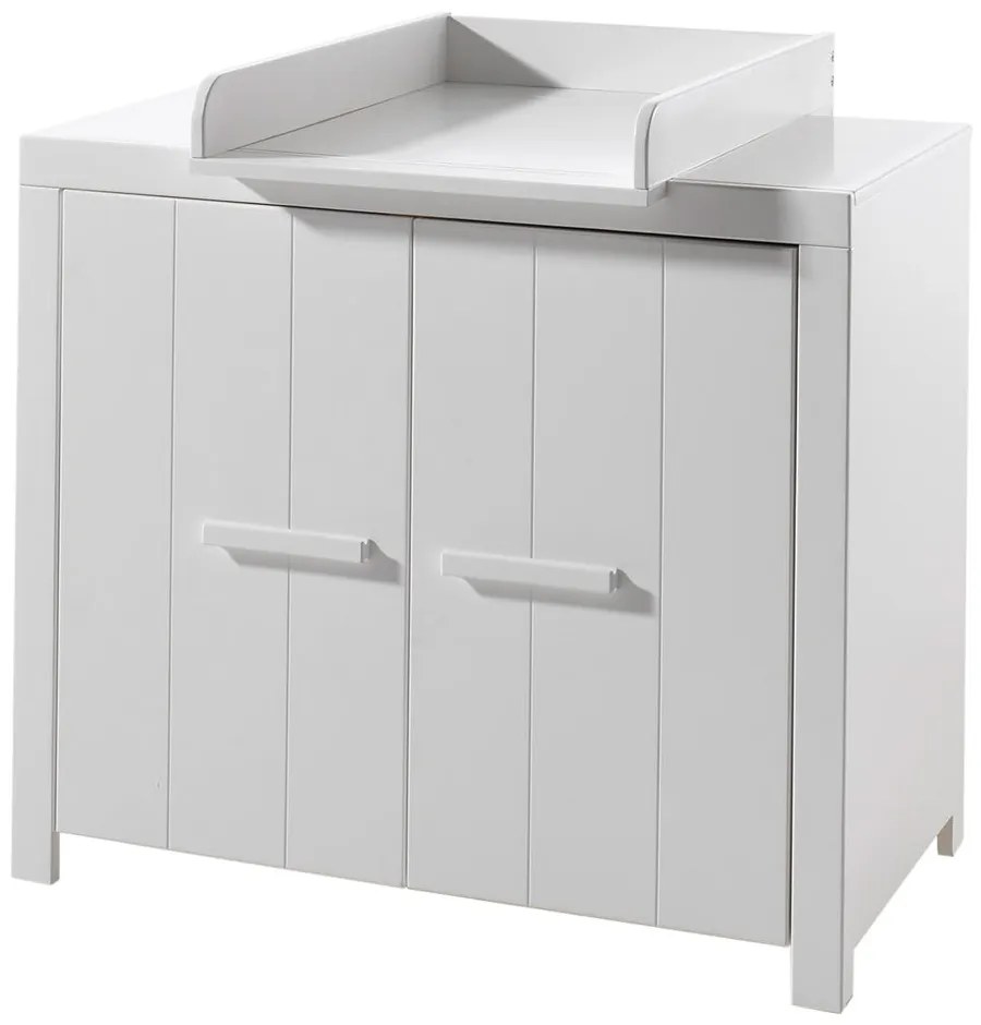 Бял нисък детски скрин от масивен бор с маса за преповиване 100x96 cm ERIK – Vipack