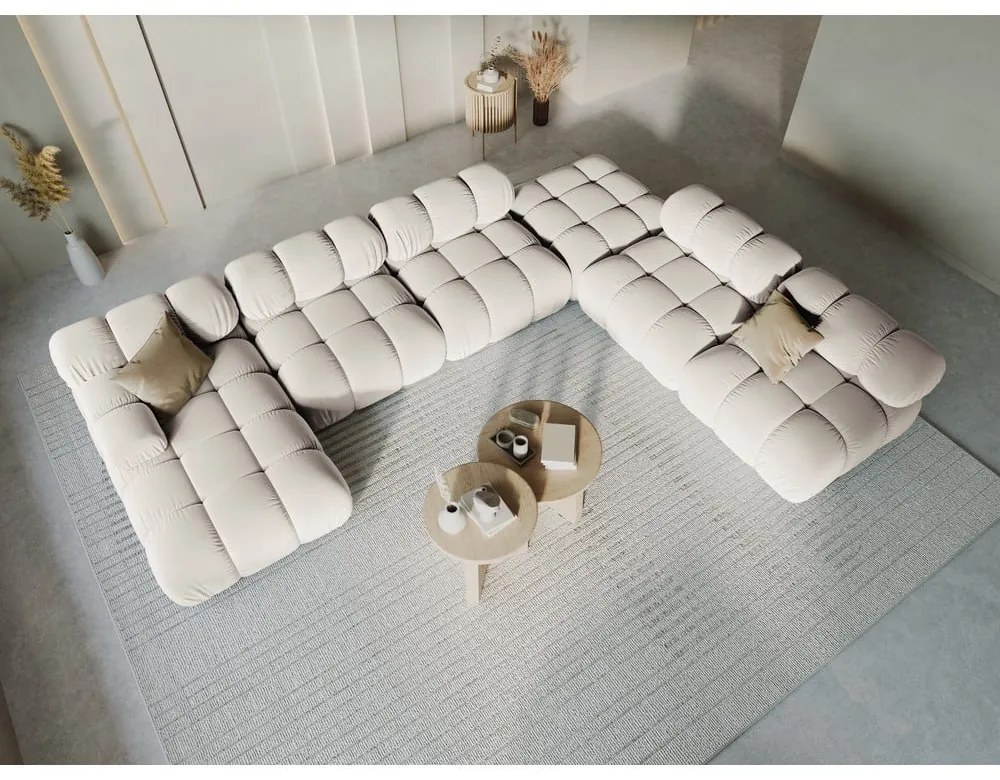 Бежов кадифен модулен ъглов диван (десен ъгъл/U форма) Bellis – Micadoni