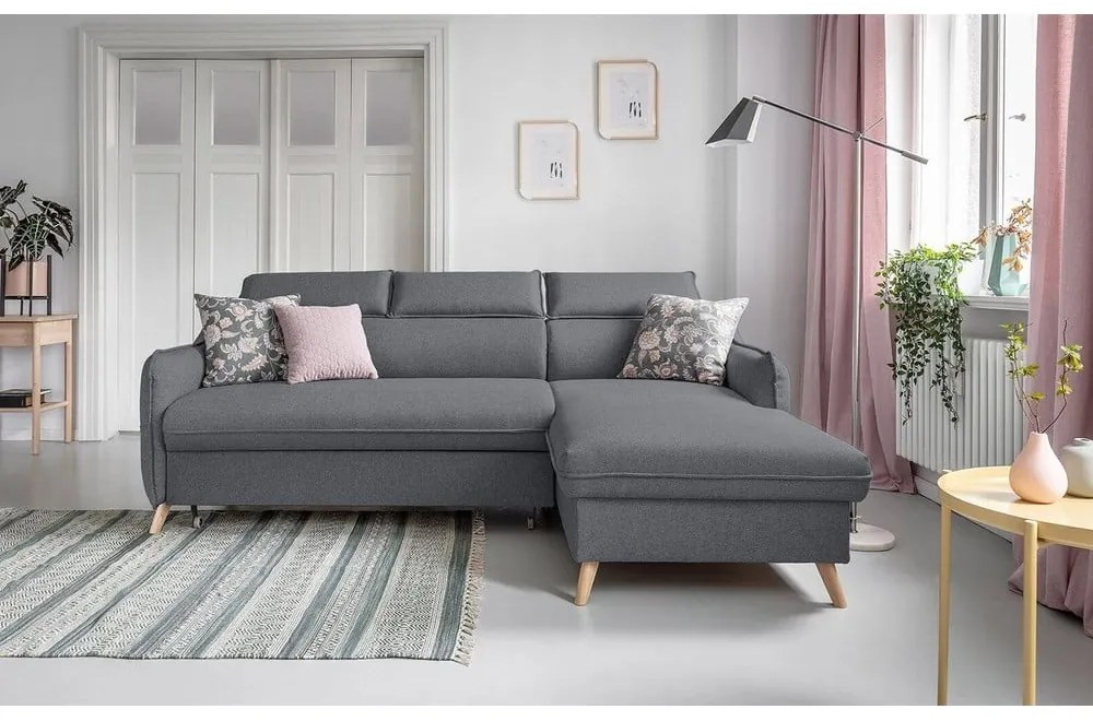 Тъмно сив ъглов разтегателен диван, десен ъгъл Sweet Harmony - Miuform