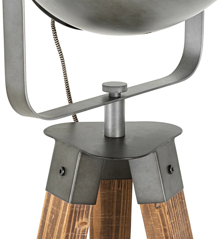 Индустриална подова лампа триножник стомана с дърво наклонена - Emado