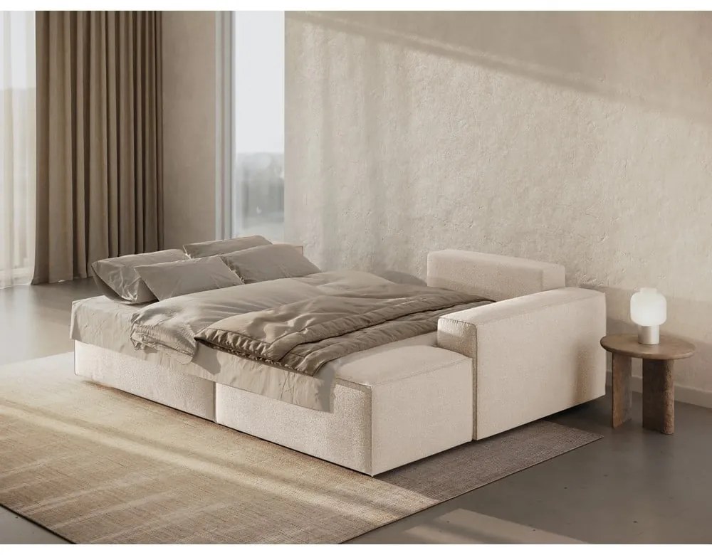 Бежов разтегателен ъглов диван от букле (десен ъгъл) Jodie – Micadoni Home