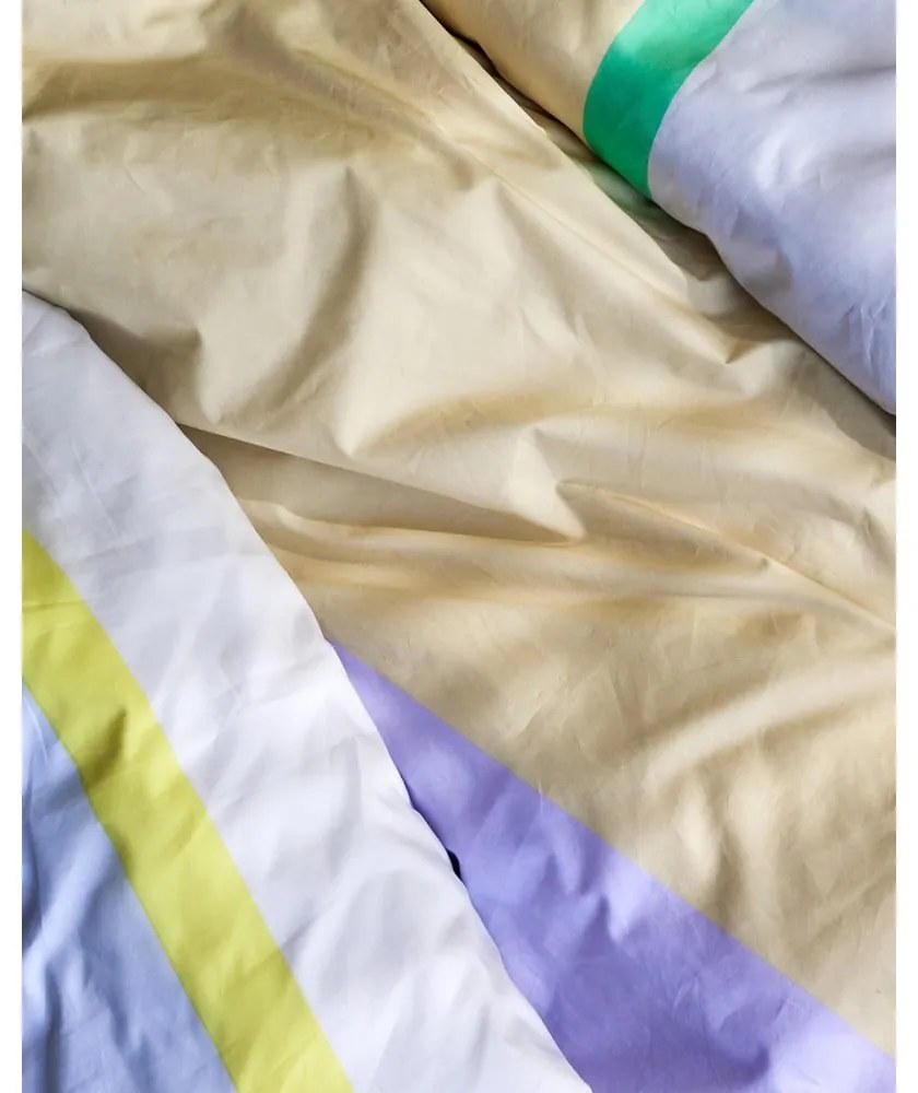 Бяло и бежово памучно спално бельо за единично легло 140x200 cm Block - Hübsch