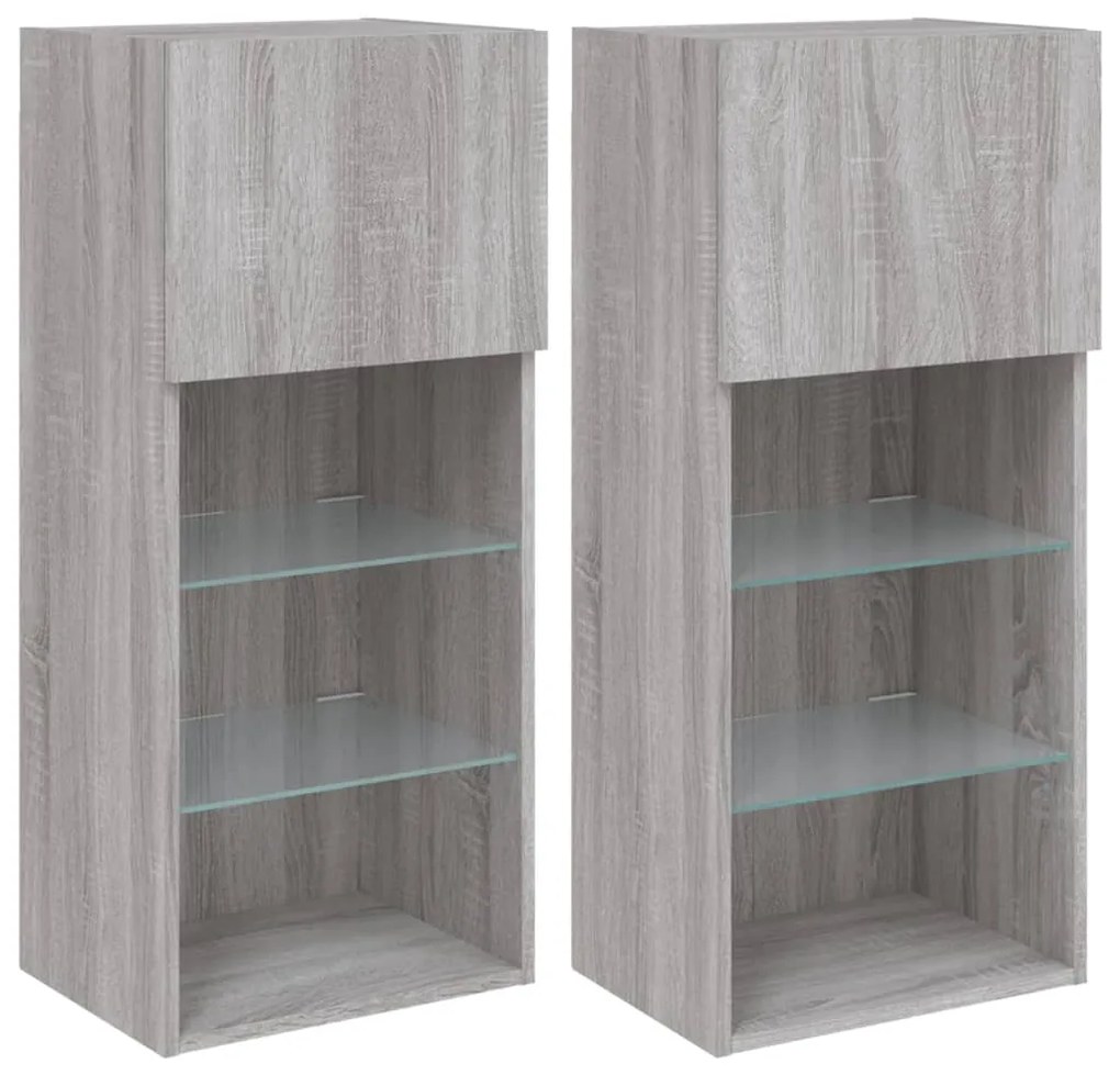 837054 vidaXL ТВ шкафове с LED осветление, 2 бр, сив сонома, 40,5x30x90 см