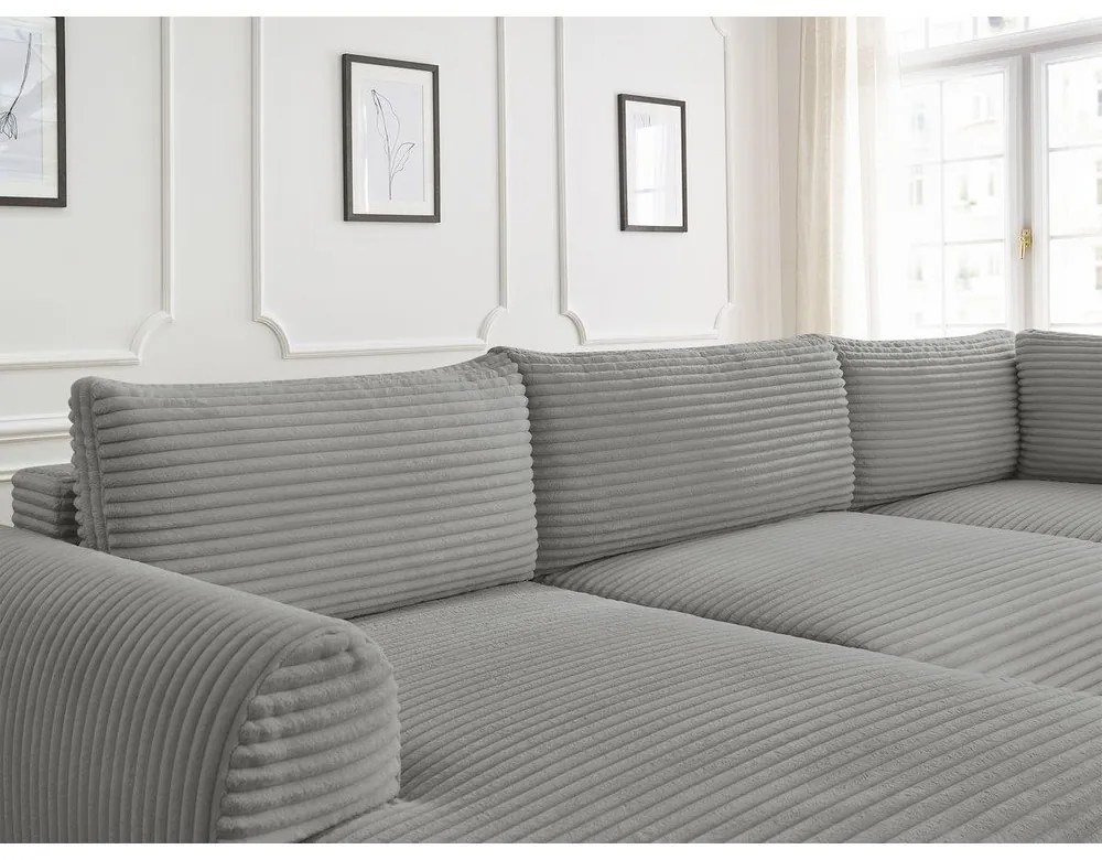 Тъмносив разтегателен ъглов диван от рипсено кадифе (ляв ъгъл/"U" форма) Lucien – Bobochic Paris