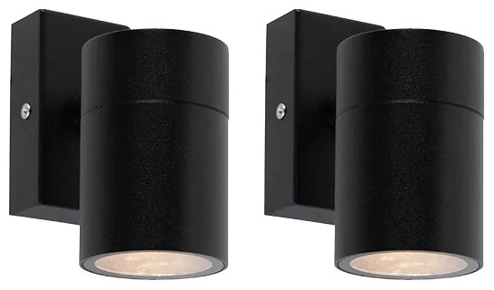 Комплект от 2 външни стенни лампи черен неръждаема стомана IP44 - Solo