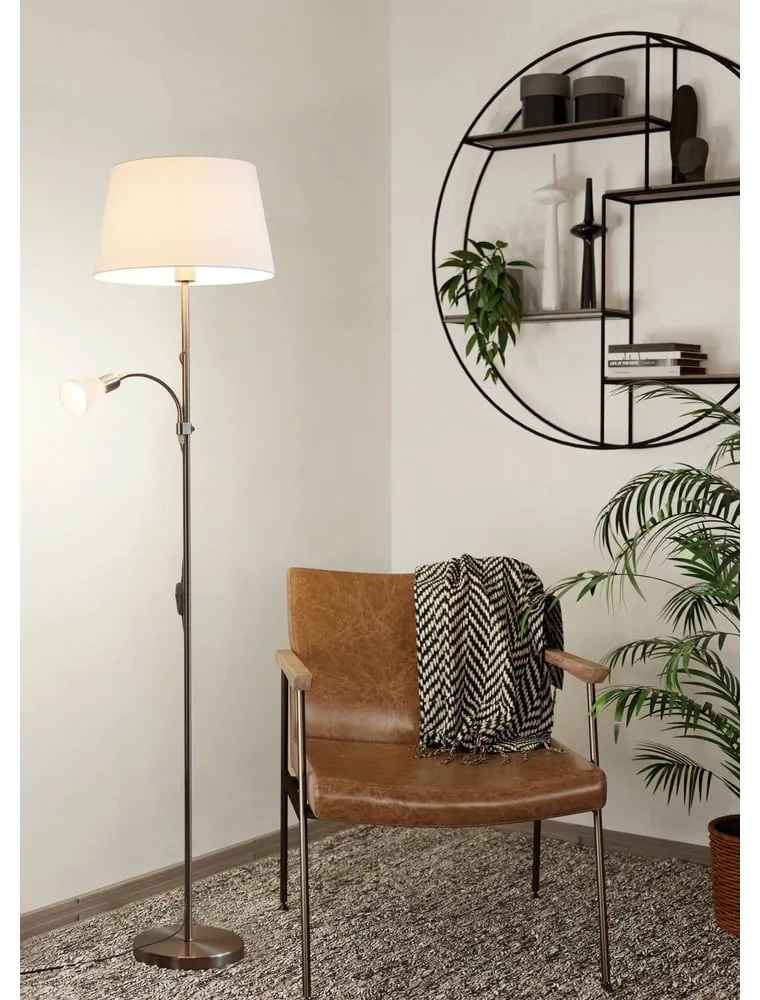 Сива подова лампа със стъклен и текстилен абажур (височина 170 cm) CONESA – EGLO