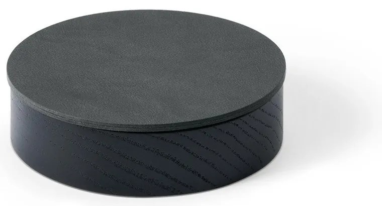 Дървена декоративна кутия за съхранение от еко кожа с капак в черен и антрацитен цвят ø 11x3,5 cm Circle Nupo – LIND DNA