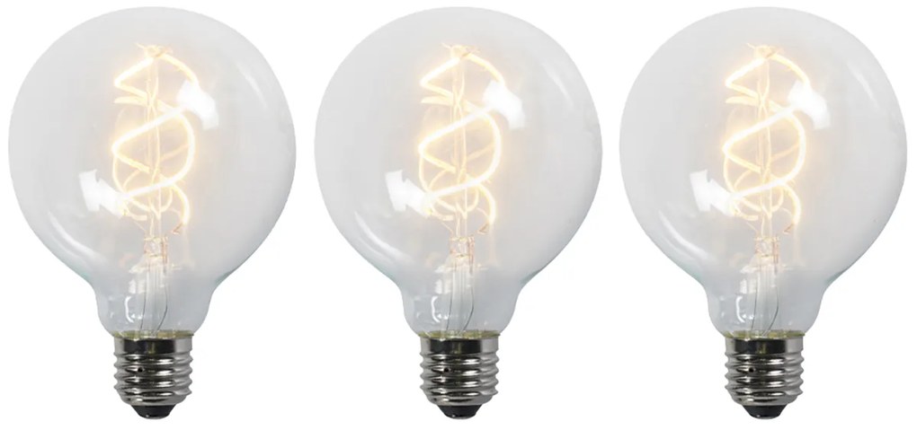 Комплект от 3 LED крушки E27 с усукана жичка G95 прозрачни 5W 400lm 2200K