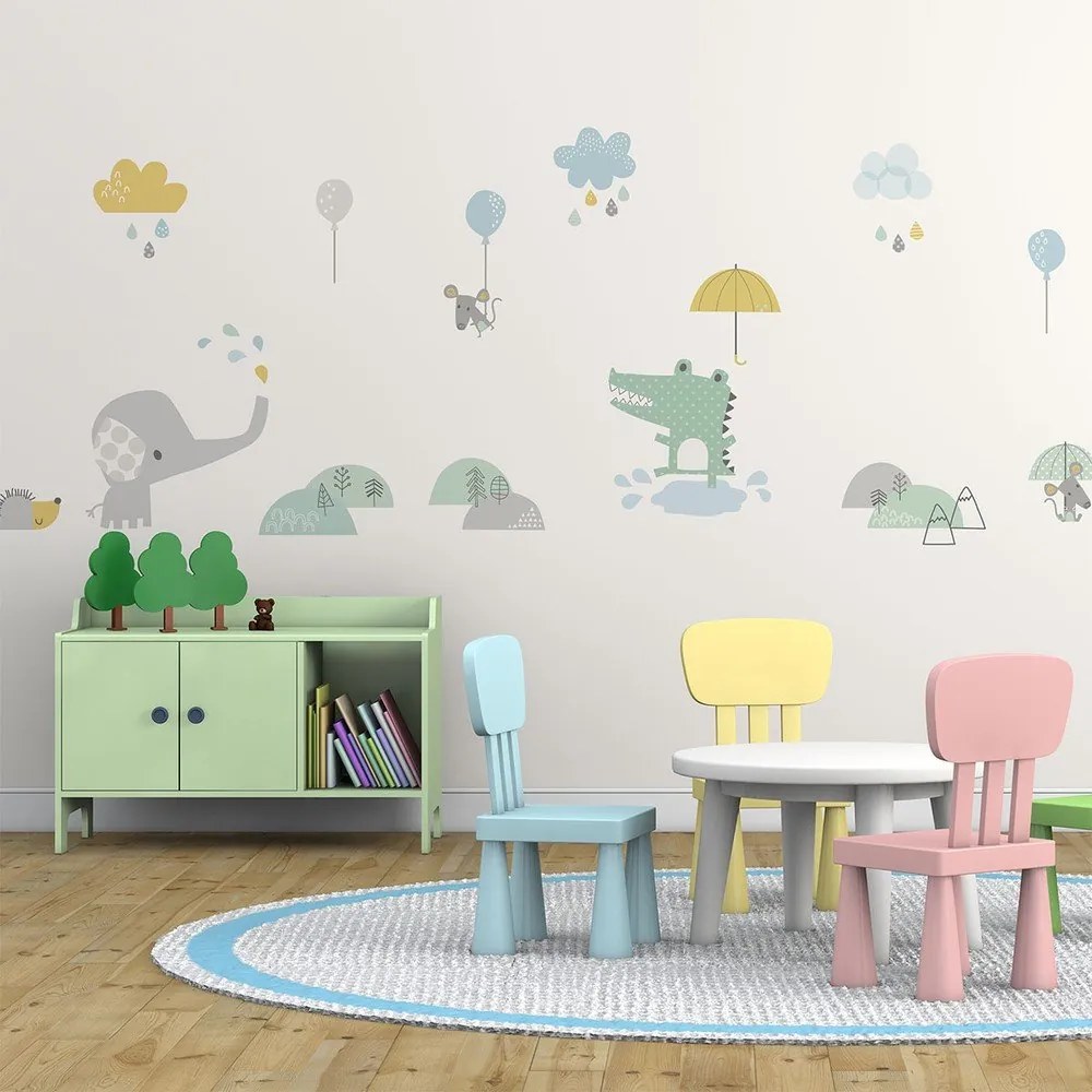 Детски стикери за стена Животни в дъжда - Ambiance