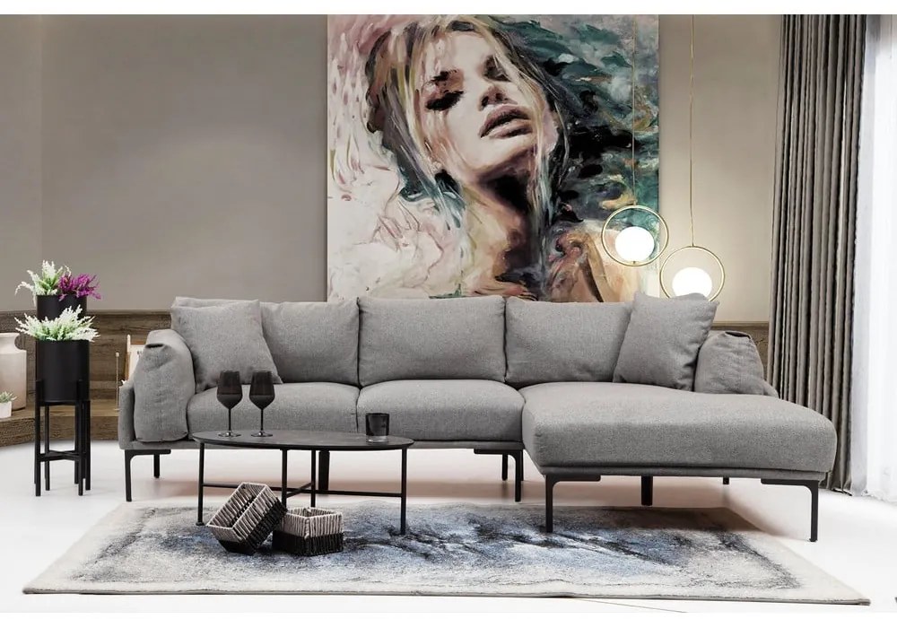 Сив ъглов диван , десен ъгъл Leo - Artie