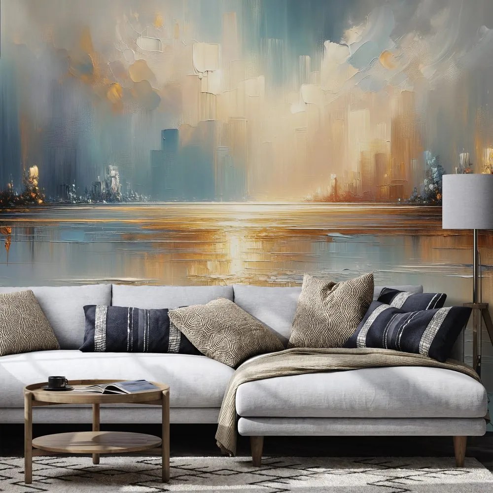 Самозалепващ тапет – Абстрактен градски пейзаж в топли тонове