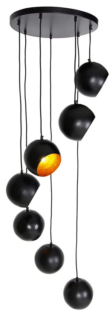 Висяща лампа черна със златен интериор 7-светлина - Crooked Cluster