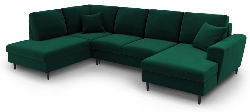 Зелен кадифен разтегателен ъглов диван с място за съхранение (ляв ъгъл/U форма) Kyoto – Cosmopolitan Design