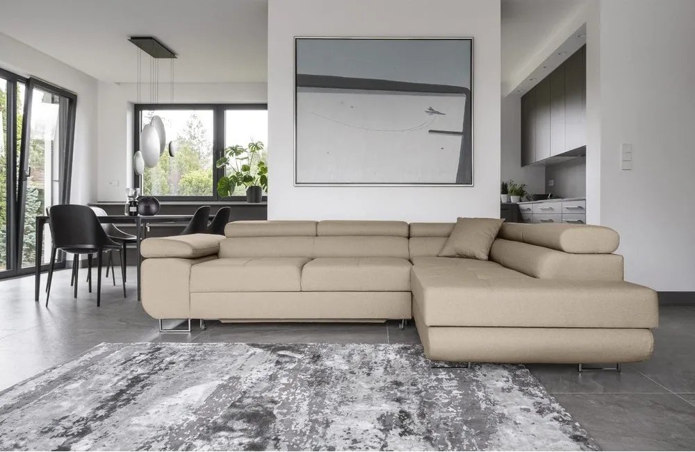 Бежов разтегателен ъглов диван с място за съхранение (десен ъгъл L форма) Anton – ELTAP
