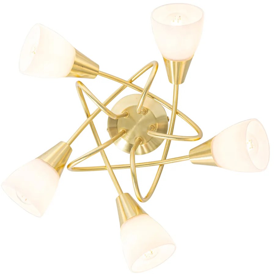 Класически таванен аплик златен с опалово стъкло 5-светлина - Inez