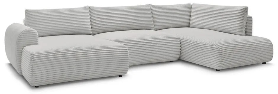 Светлосив сгъваем/с място за съхранение ъглов диван от рипсено кадифе (десен ъгъл/U форма) Lucien – Bobochic Paris