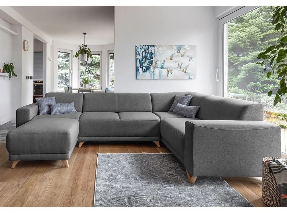 Сив разтегателен/с място за съхранение ъглов диван (десен ъгъл/U форма) Classy Sophie – Miuform