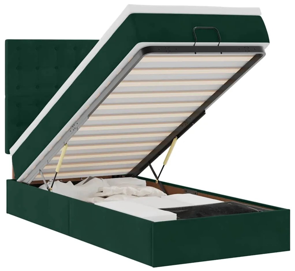 3313592 vidaXL Османска легло с матраци, тъмнозелено, 90x200 см, кадифе