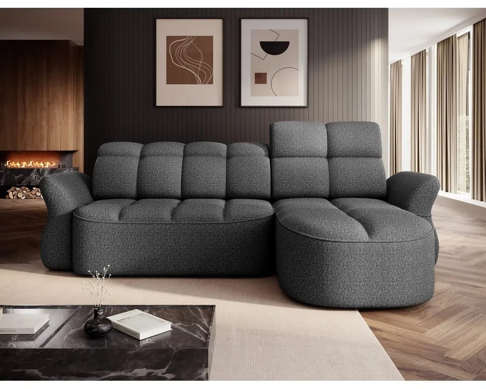 Тъмносив кадифен сгъваем/с място за съхранение ъглов диван (десен ъгъл) Beneth – ELTAP