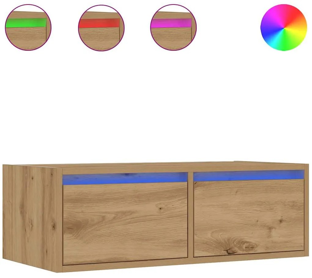 860237 vidaXL ТВ шкаф с LED светлини Artisan дъб 75x35,5x25 cm