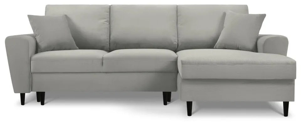 Светлосив разтегателен ъглов диван с място за съхранение от рипсено кадифе (десен ъгъл) Kyoto – Cosmopolitan Design