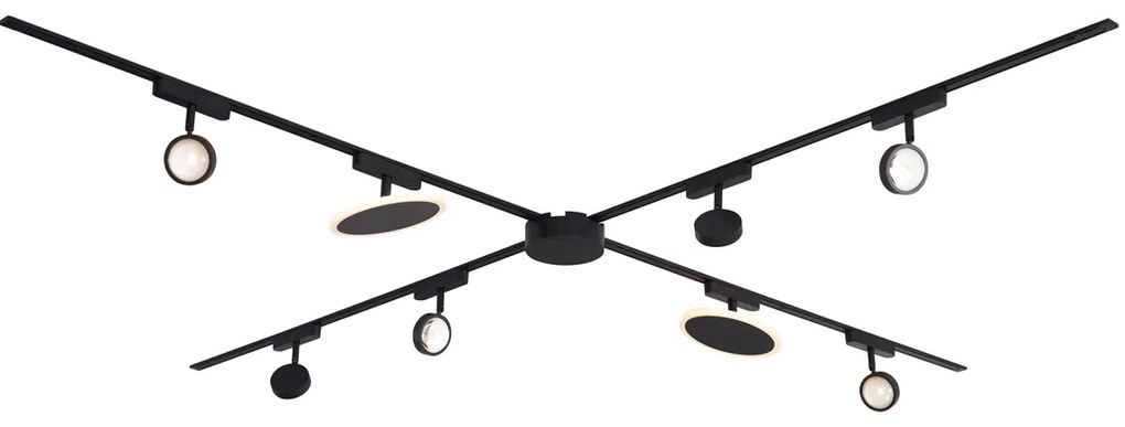 Релсова система за осветление с 6 прожектора и 2 таванни лампи черна 1-фазна - Magnetic Lance Puk