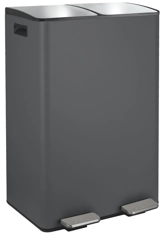 Тъмносиво стоманено кошче за боклук 2x30 l за рециклиране с педал Aliya – Spirella