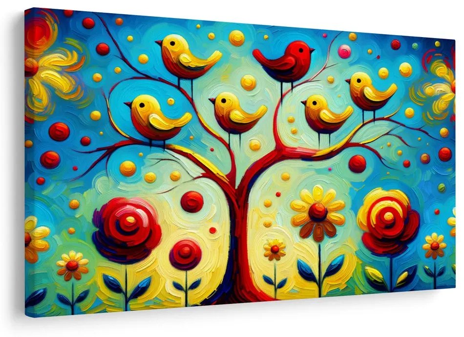Картина на платно – Дървото на живота с птички