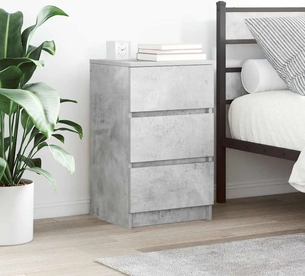 861343 vidaXL Нощно шкафче с 3 чекмеджета, бетонно сив, 39x35x65 см