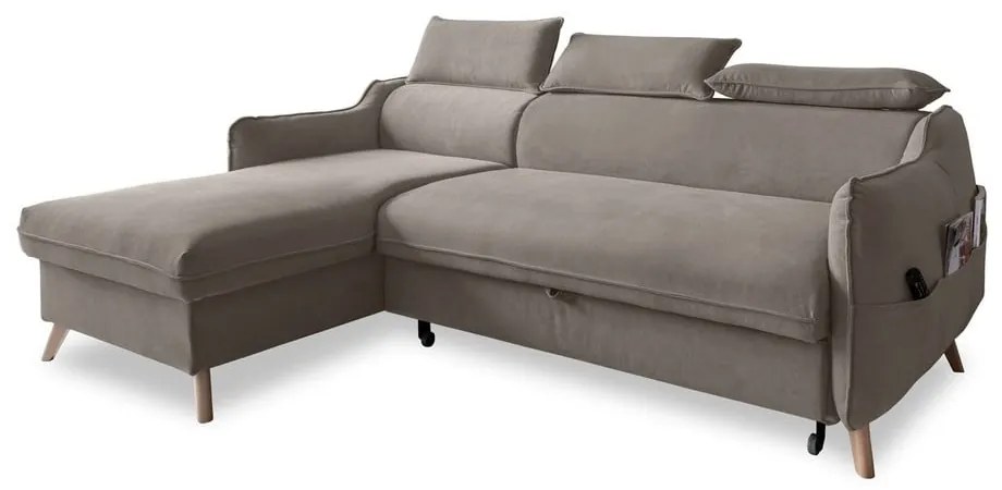 Светлокафяв кадифен ъглов разтегателен диван (ляв ъгъл) Sweet Harmony - Miuform