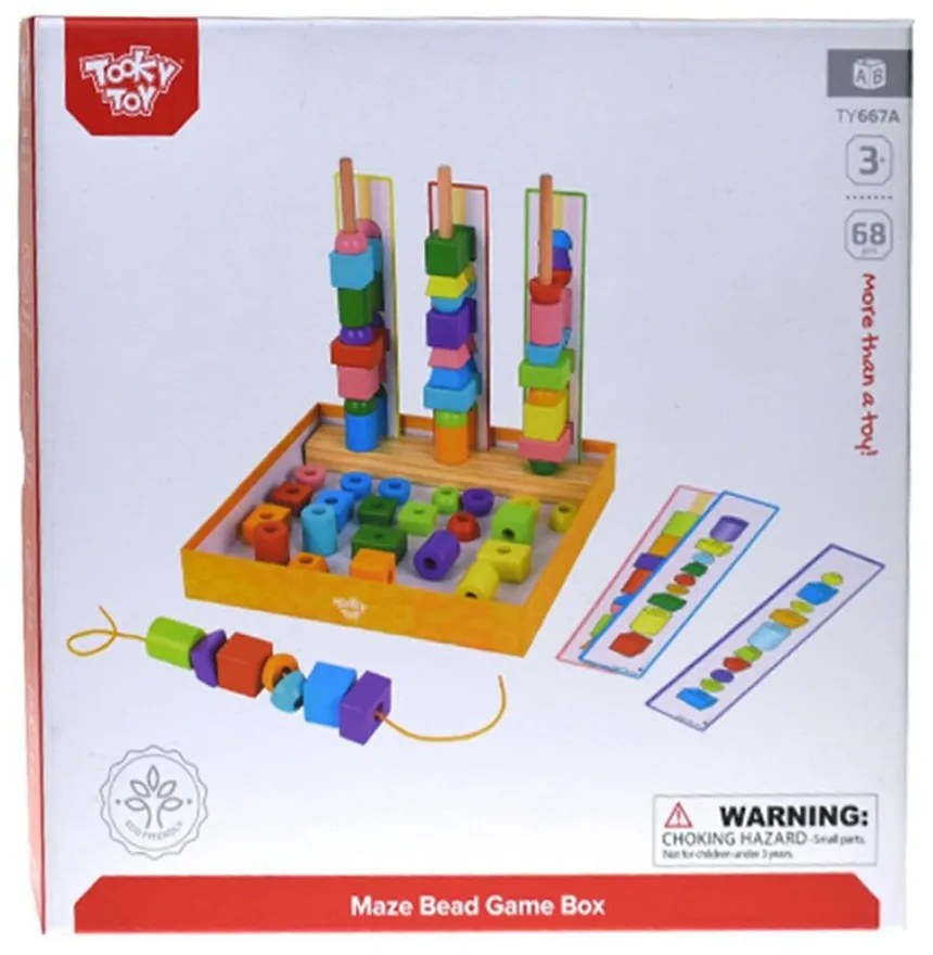 Tooky Toy - Дървена игра за нанизване с цветове и форми TY667A