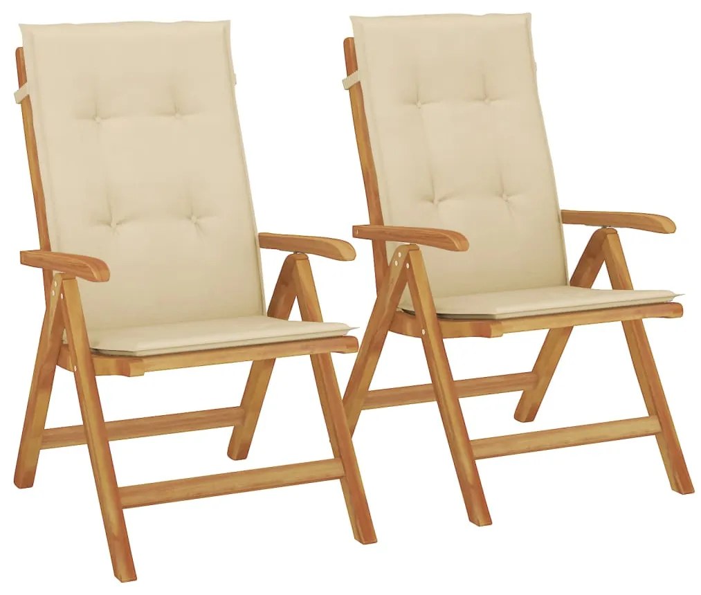 3196436 vidaXL Накланящи градински столове с възглавници 2 бр тик масив