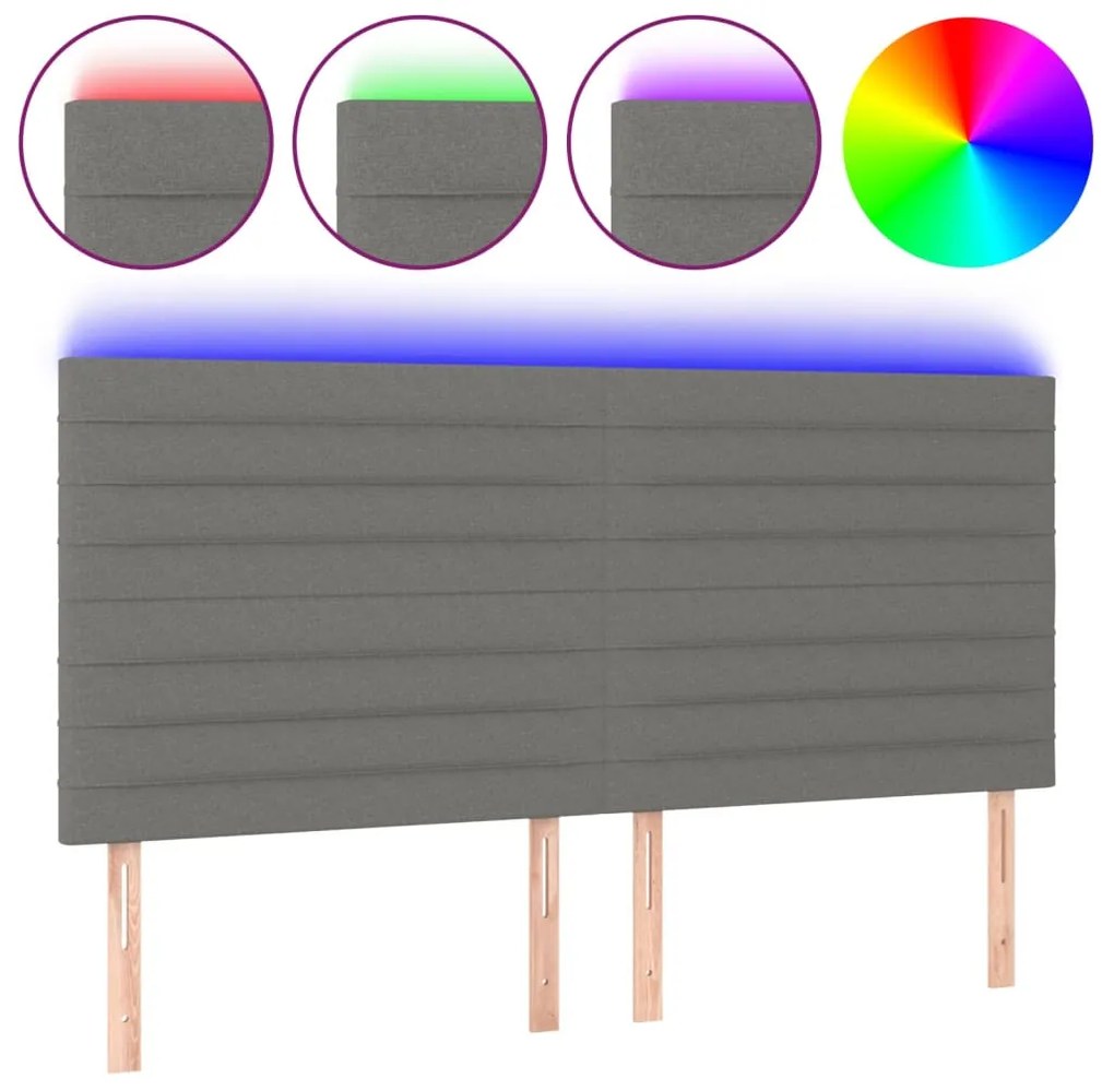 3122587 vidaXL LED горна табла за легло, тъмносива, 200x5x118/128 см, плат