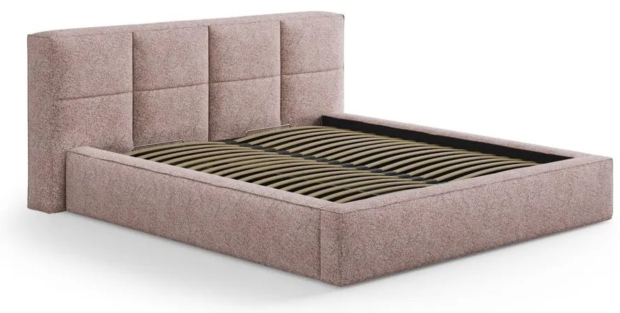 Светлорозово двойно легло 180x200 cm тапицирано с място за съхранение с включена подматрачна рамка Simon Darren – Micadoni