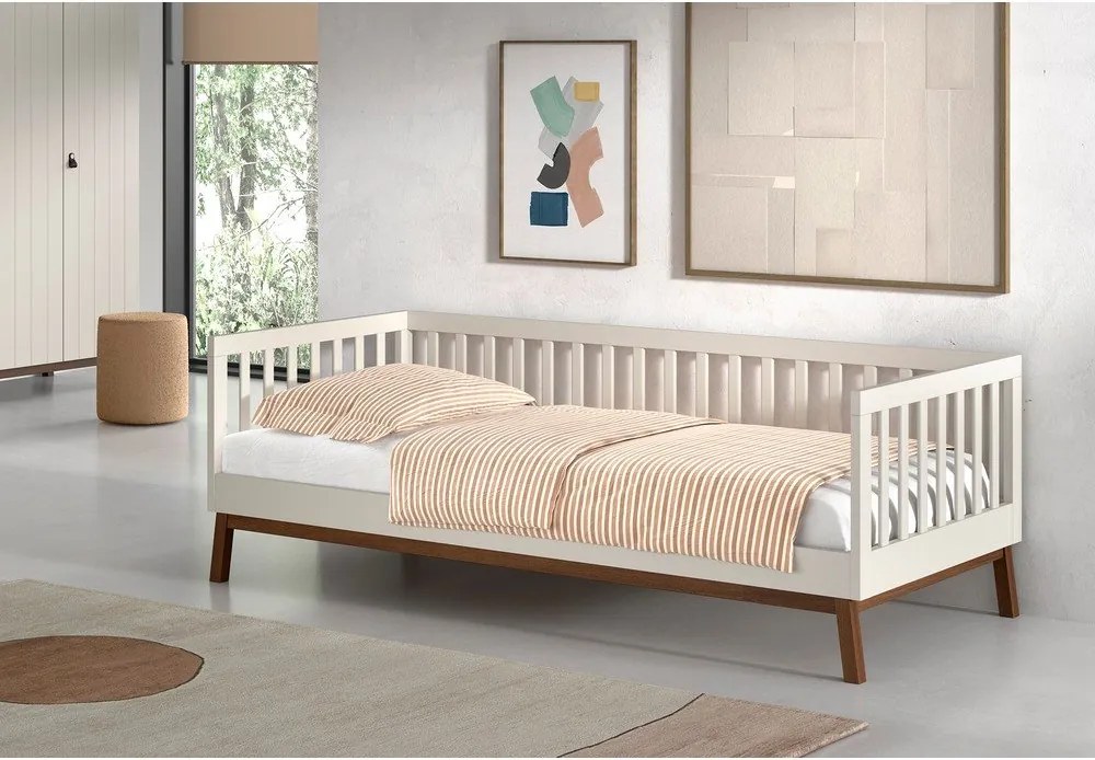 Бежово детско легло 90x200 cm от масивен бор с включена подматрачна рамка Sezane – Vipack