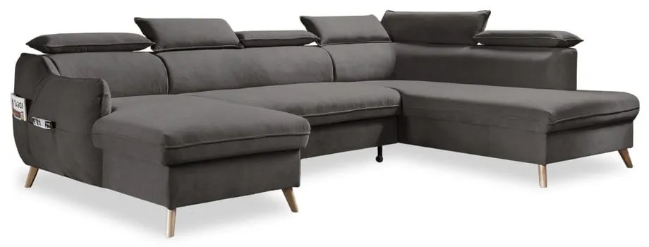 Тъмносив кадифен U-образен ъглов диван (десен ъгъл) Sweet Harmony - Miuform