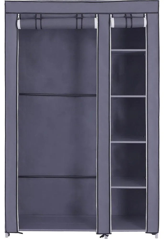 Платнен гардероб за съхранение MATIS 110x175 см с рафтове и лост за дрехи, сив