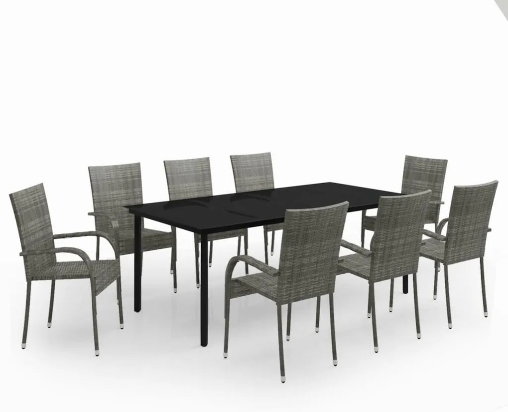 3099394 vidaXL Градински трапезен комплект, 9 части, сиво и черно