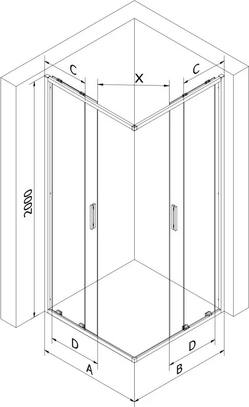 Mexen Exo-S Duo квадратна плъзгаща се душ кабина 90 x 90 см, прозрачна, хром