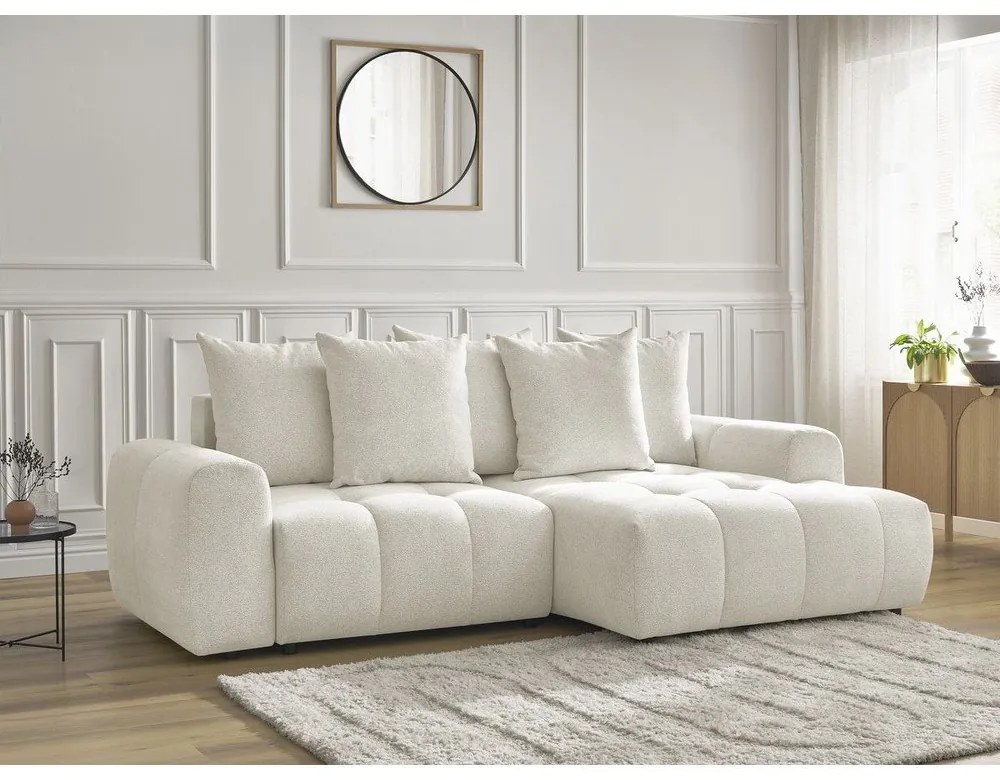 Бял шенилов разтегателен ъглов диван с място за съхранение (десен ъгъл) Roxelane – Bobochic Paris