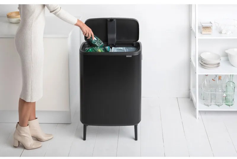 Кош за боклук Brabantia Bo Touch Hi 1001264, 2x30 л, Плътно прилепване към стена, Реглаж на краката, Черен/мат