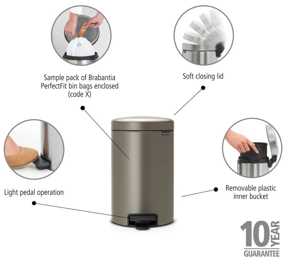 Сиво стоманено кошче за боклук с педал 12 l NewIcon – Brabantia