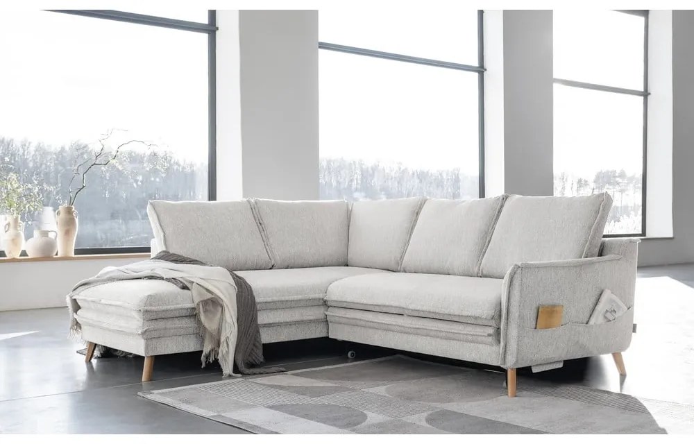 Бежов разтегателен ъглов диван (ляв ъгъл) Charming Charlie – Miuform