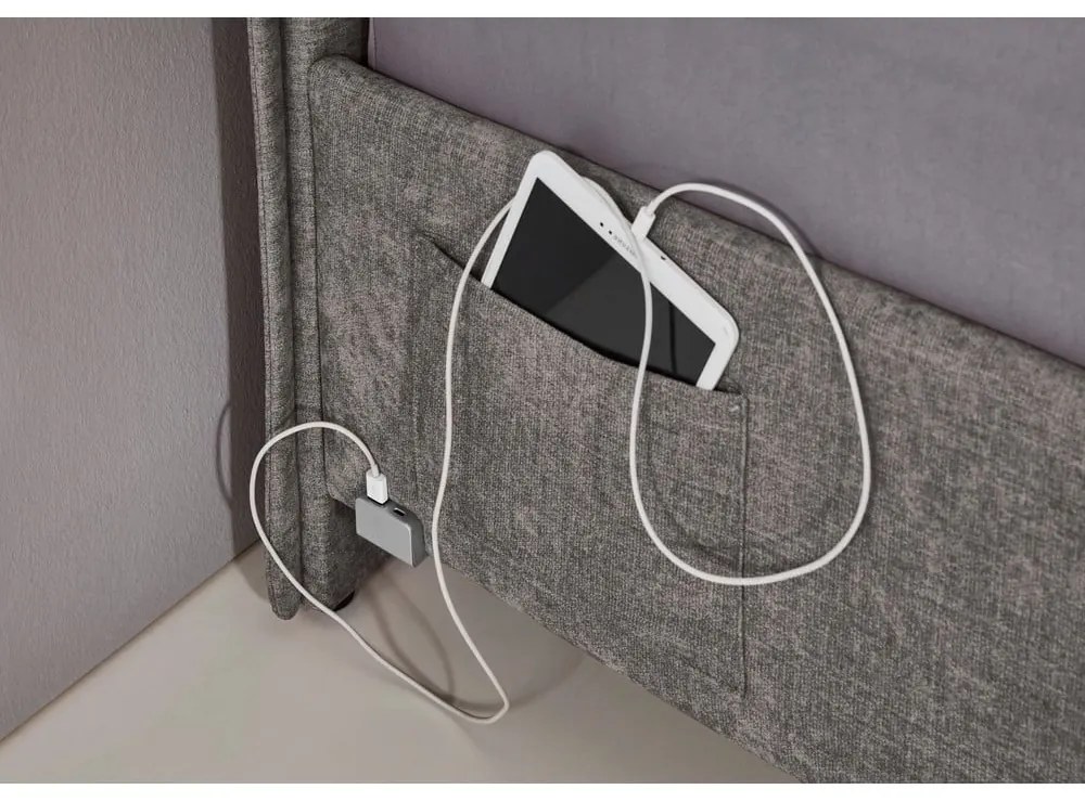 Сиво тапицирано детско легло 90x200 cm без ламелно дъно Fun – Meise Möbel