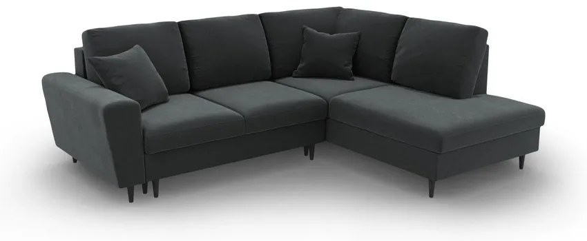 Тъмносив кадифен разтегателен ъглов диван с място за съхранение (десен ъгъл/L форма) Kyoto – Cosmopolitan Design