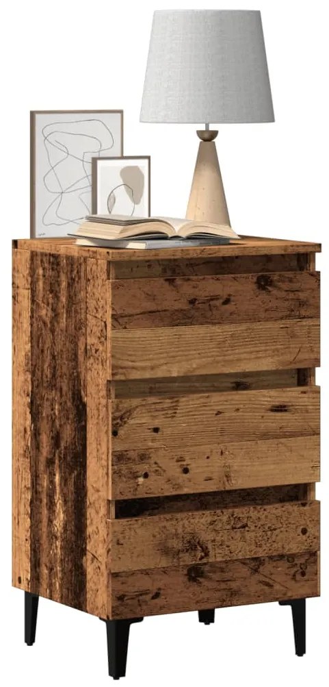 856424 vidaXL Нощно шкафче с метални крака, старо дърво, 40x35x69 см