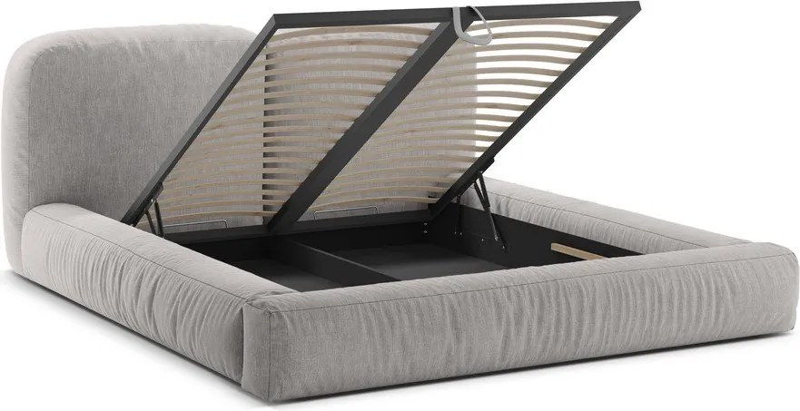 Светлосиво двойно легло 200x200 cm тапицирано с място за съхранение с включена подматрачна рамка Martina – Micadoni