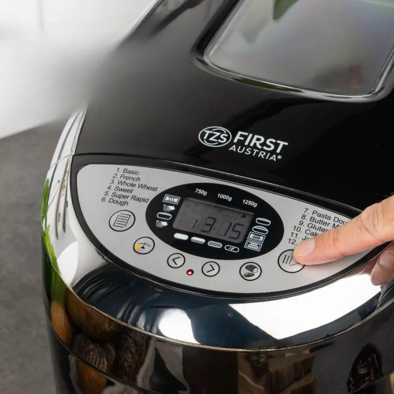 Хлебопекарна FIRST FA-5152-3-BA, 850W, 1.25 кг, 12 програми, Таймер, Незалепващо покритие, Черен/инокс